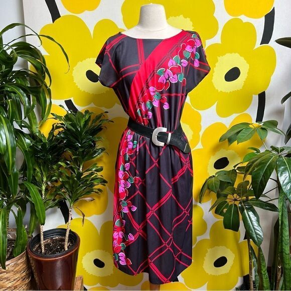 Vivid Vintage 1970s Disco Secretary Style Cinch Waist Midi Dress - Picture 2 of 8